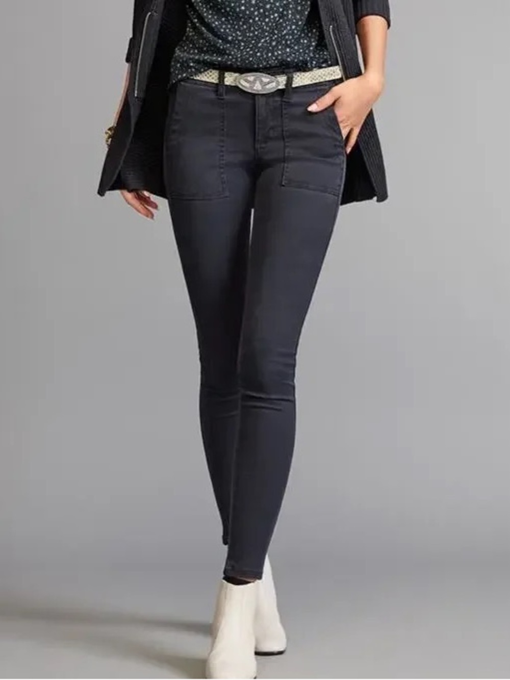 CAbi 3395 The Quest Ankle Skinny Pants Stretch Cords Size 10 Dark Grey Cotton
